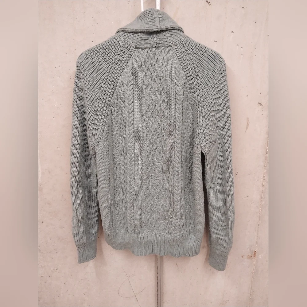 Men's Blue Green Cable Knit Sweater